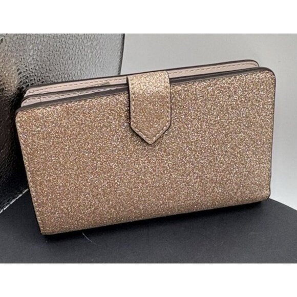 Kate Spade Glimmer Glitter Gold Medium Compact Bifold Wallet KE446 NEW - Picture 4 of 8